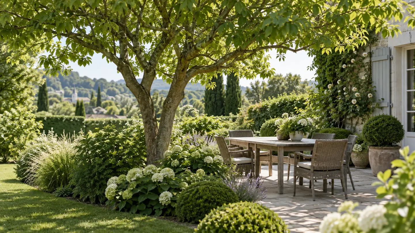 Arbre d'ombrage dans un jardin paysager en Normandie