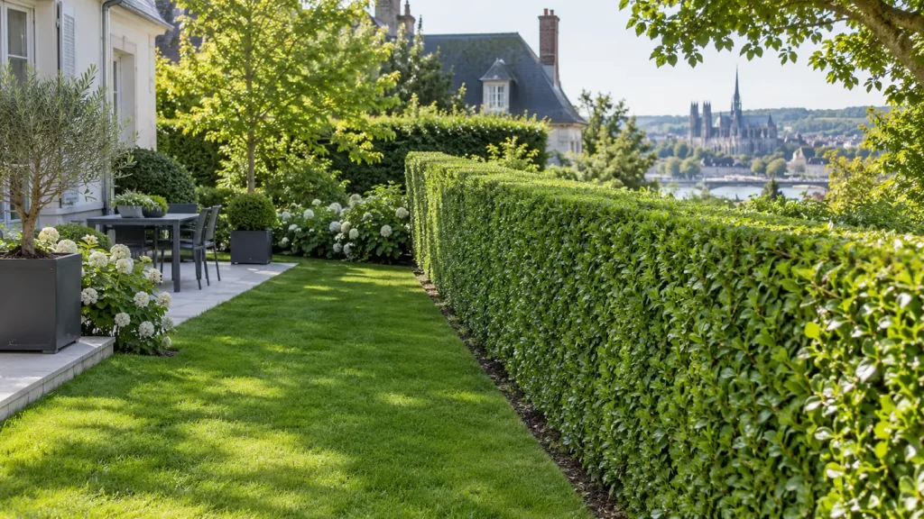 Haie bien taillée avec une largeur maîtrisée dans un jardin