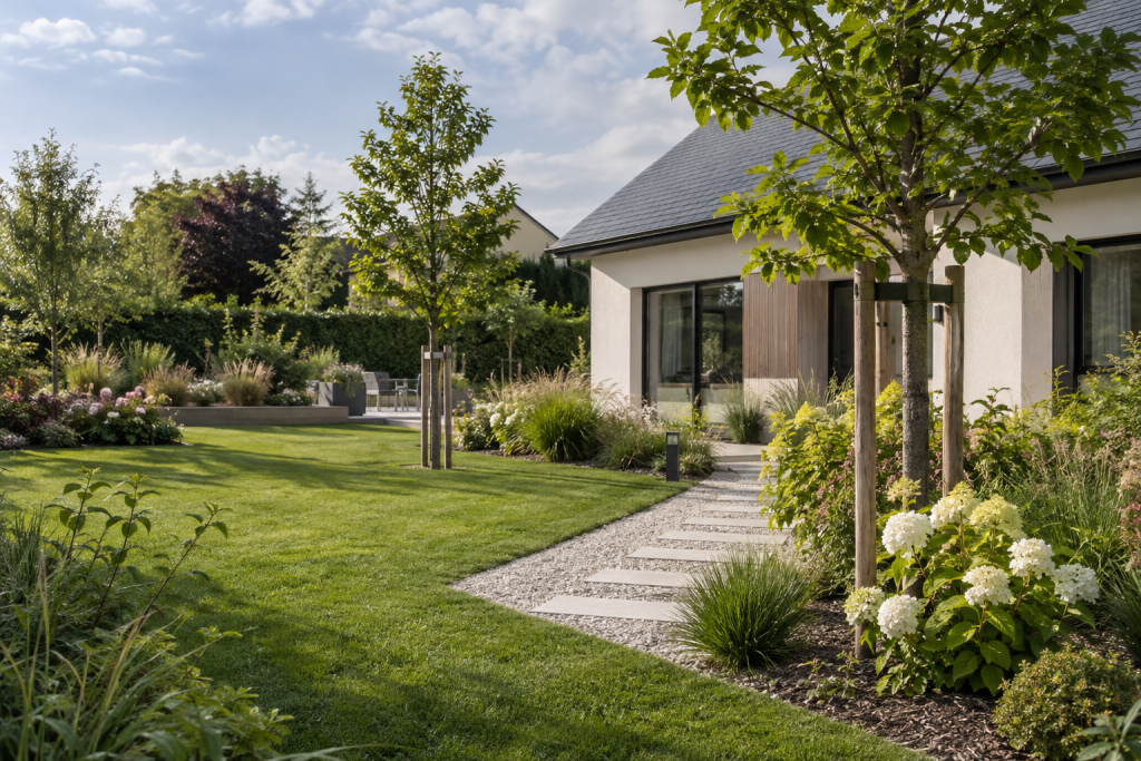 Illustration photoréaliste de jardin paysager — Isneauville