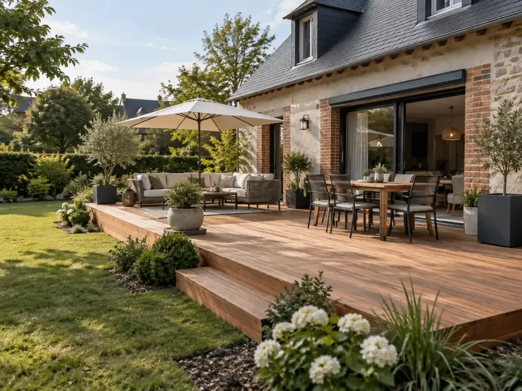 Élagueur professionnel en intervention dans un jardin près de Rouen